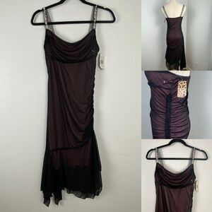 NWT XOXO Vtg Sheer Ruched Midi Babydoll Dress M Y2K Fairy Whimsigoth Deadstock